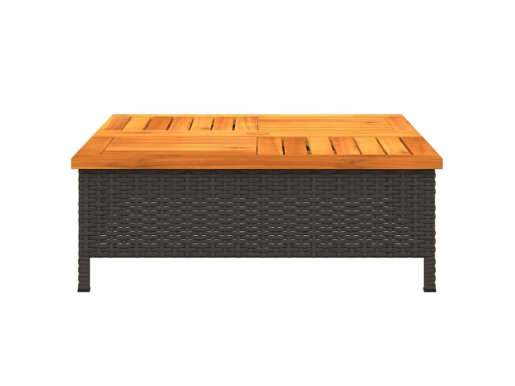 Gartentisch Schwarz 70x70x25 cm Rattan und Akazienholz