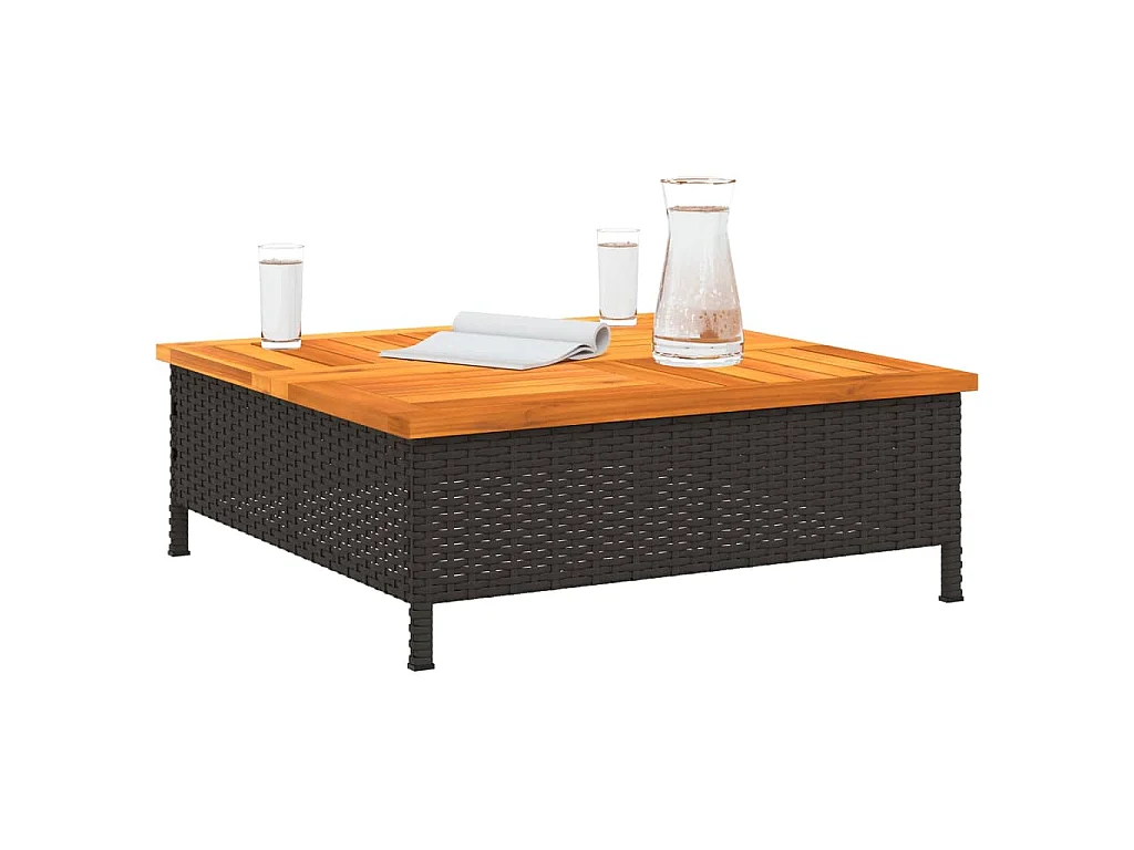 Gartentisch Schwarz 70x70x25 cm Rattan und Akazienholz