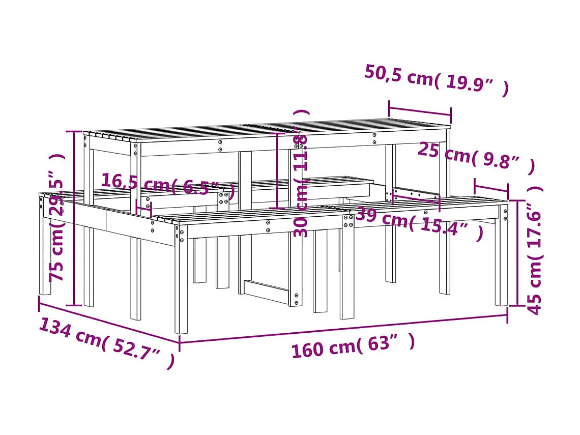 Tavolo da Picnic 160x134x75 cm in Legno Impregnato di Pino