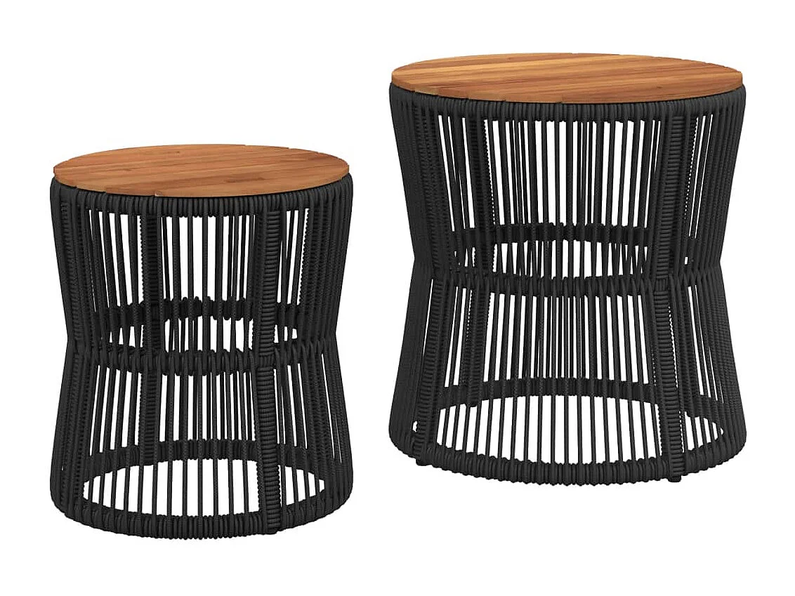 Tuinbijzettafels 2 st met houten blad poly rattan zwart