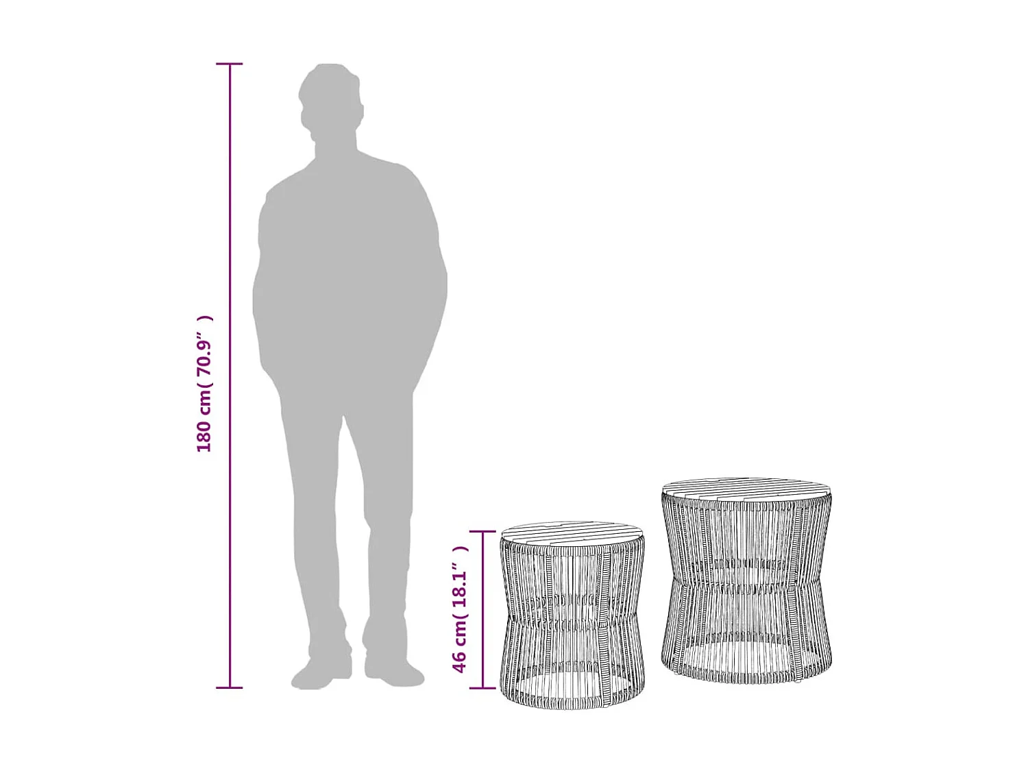 Garten-Beistelltische 2 Stk. mit Holzplatte Schwarz Poly Rattan