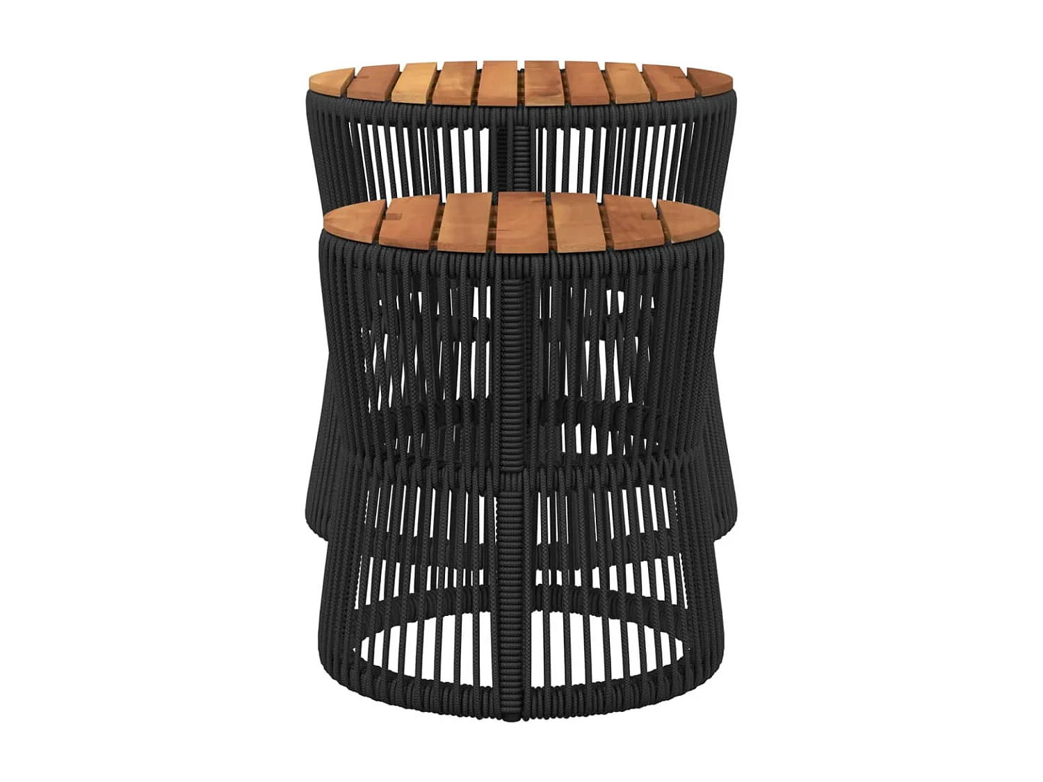 Garten-Beistelltische 2 Stk. mit Holzplatte Schwarz Poly Rattan