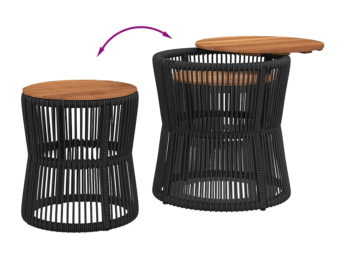 Garten-Beistelltische 2 Stk. mit Holzplatte Schwarz Poly Rattan
