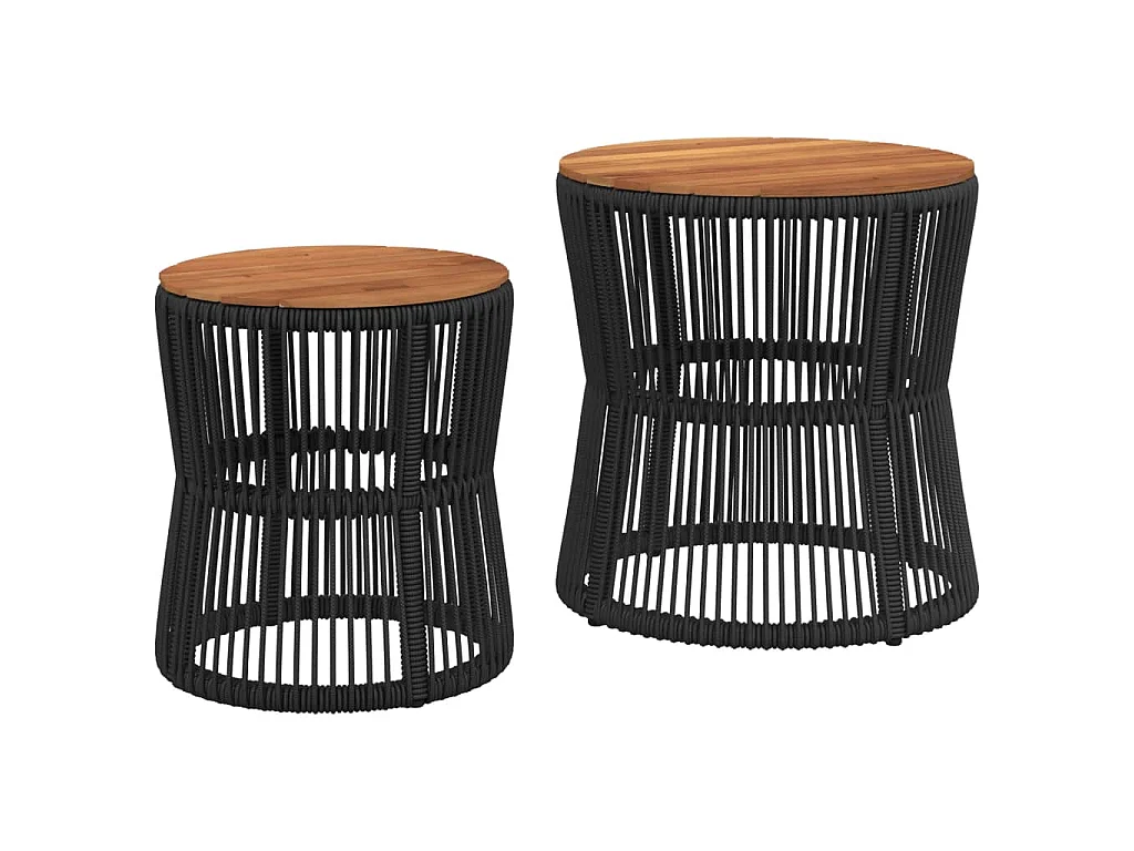 Tuinbijzettafels 2 st met houten blad poly rattan zwart