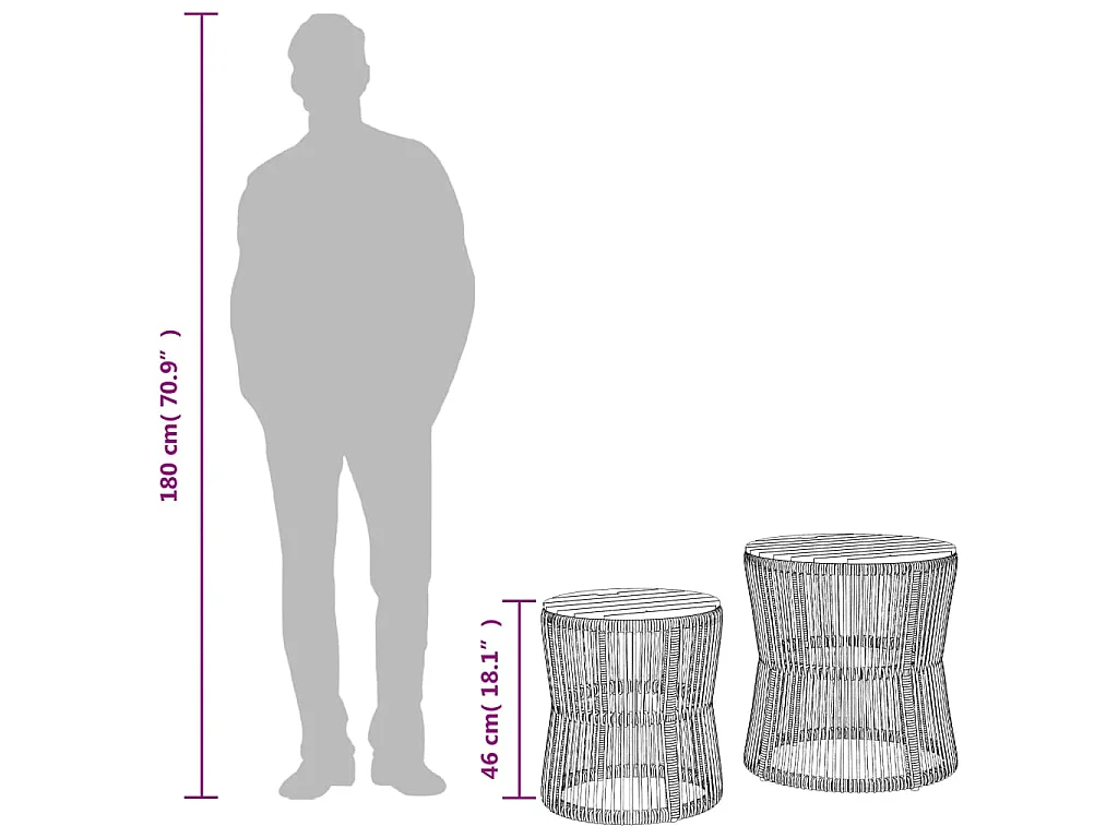 Tuinbijzettafels 2 st met houten blad poly rattan zwart
