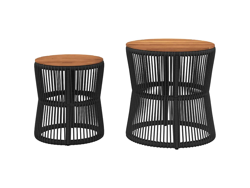 Tuinbijzettafels 2 st met houten blad poly rattan zwart