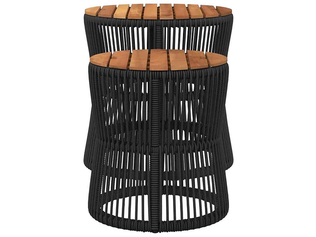 Tuinbijzettafels 2 st met houten blad poly rattan zwart