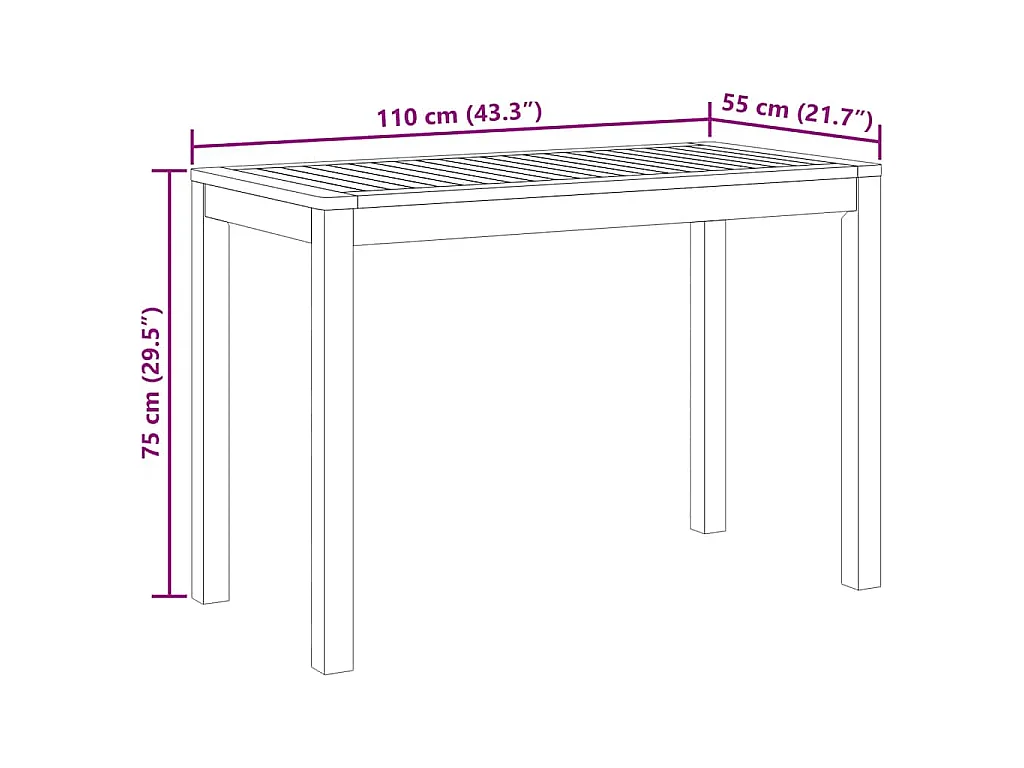 Tavolo da Pranzo da Giardino 110x55x75 cm Legno Massello Acacia