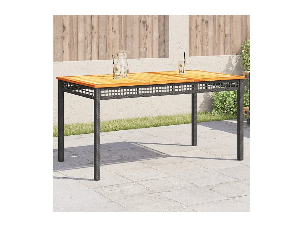 Table de jardin noir 140x80x75 cm résine tressée et bois acacia