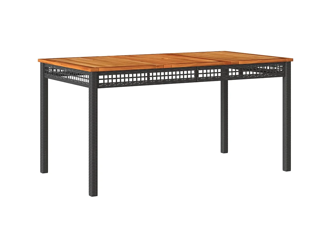 Table de jardin noir 140x80x75 cm résine tressée et bois acacia