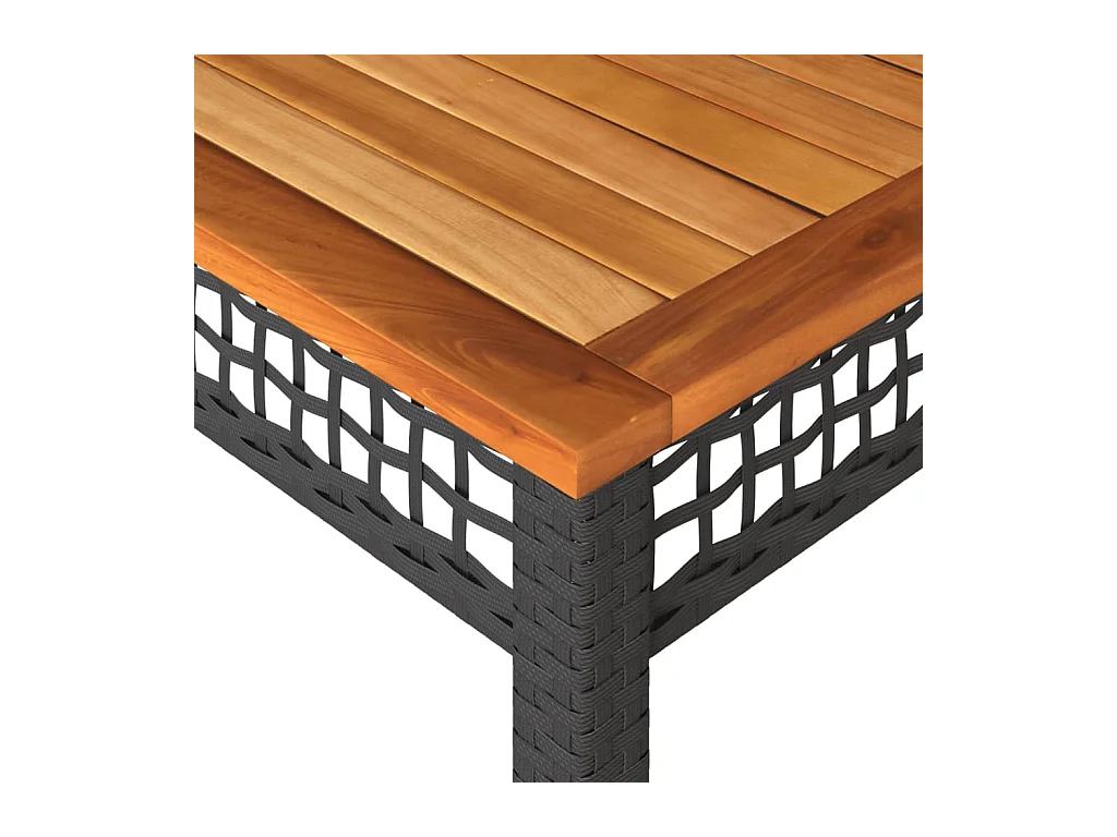 Table de jardin noir 140x80x75 cm résine tressée et bois acacia
