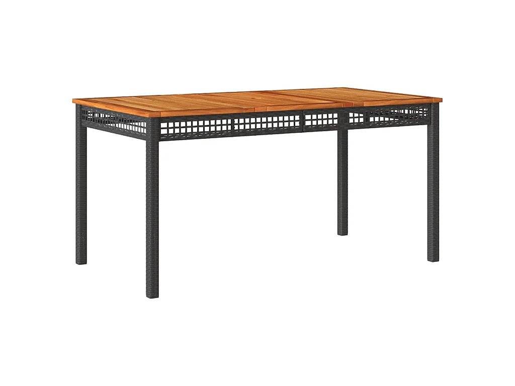 Gartentisch Schwarz 140x80x75 cm Poly Rattan Akazienholz