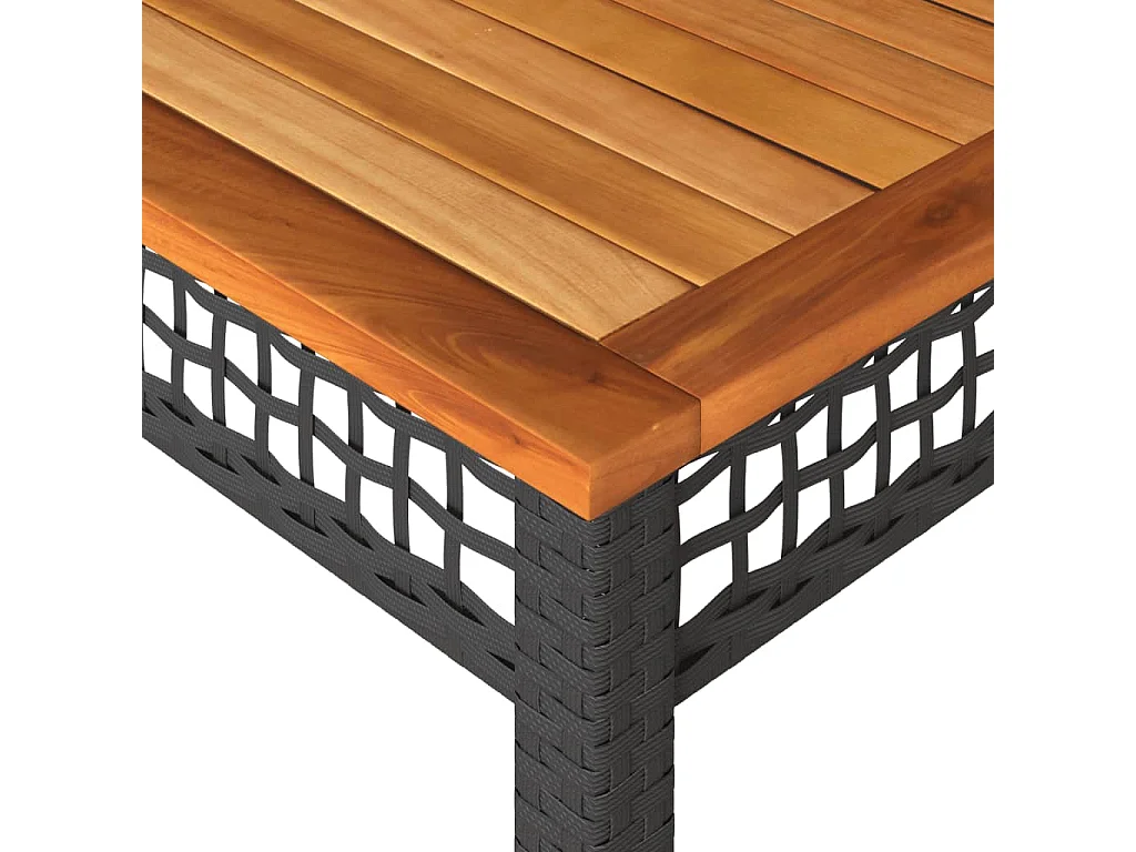 Gartentisch Schwarz 140x80x75 cm Poly Rattan Akazienholz