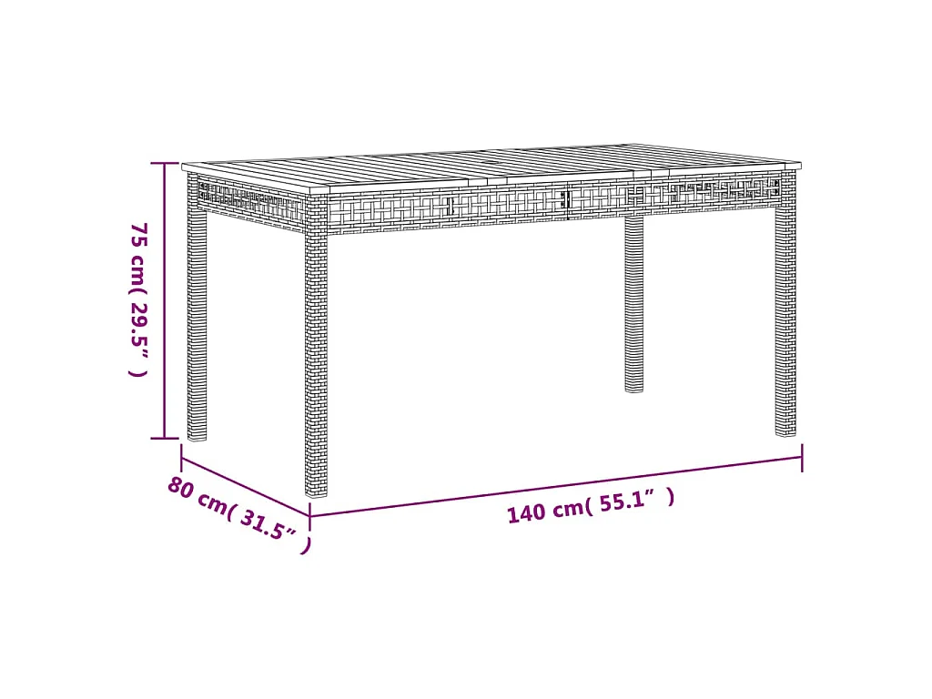 Gartentisch Schwarz 140x80x75 cm Poly Rattan Akazienholz