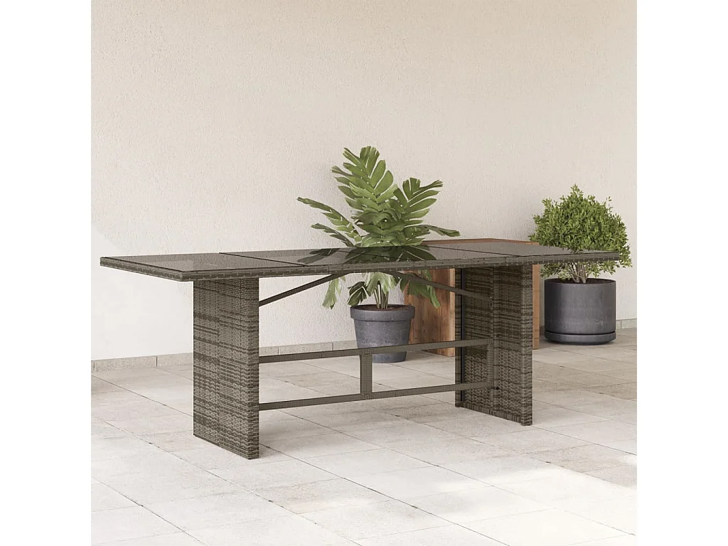 Mesa de jardim com tampo de vidro 190x80x74 cm vime PE cinza