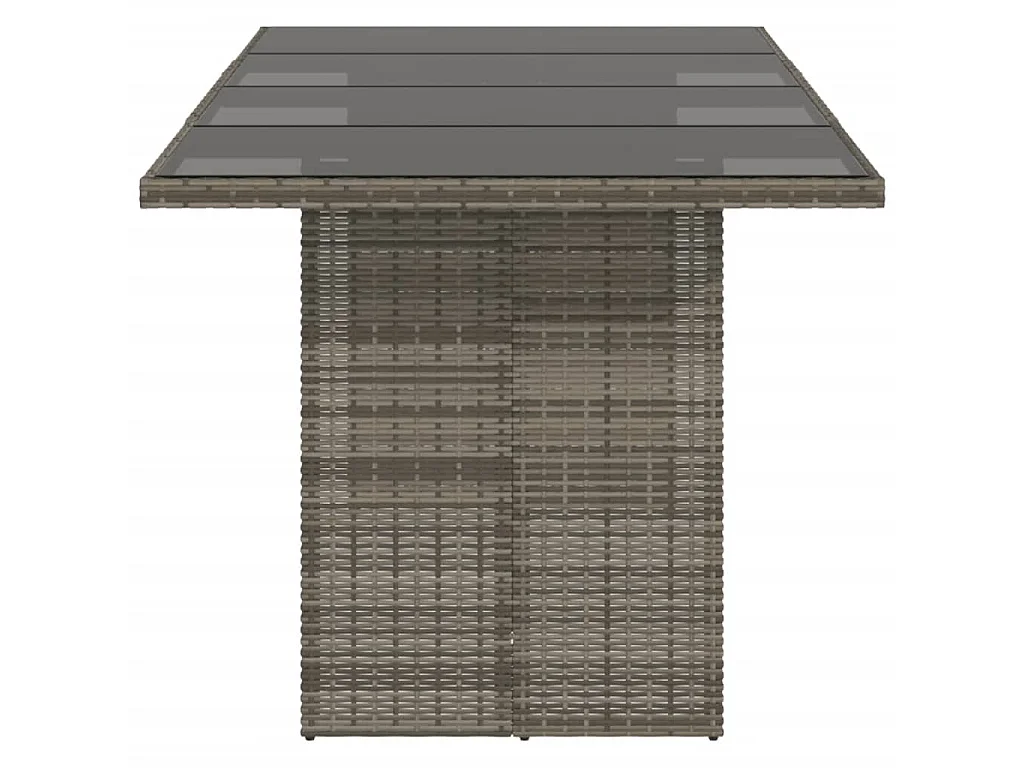 Mesa de jardim com tampo de vidro 190x80x74 cm vime PE cinza