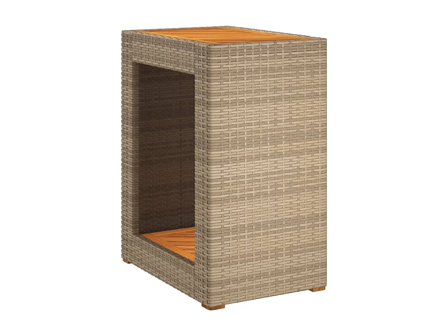 Garten-Beistelltisch mit Holzplatte Beige Poly Rattan
