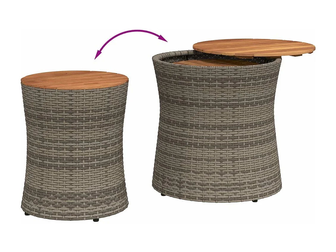 Tuinbijzettafels 2 st met houten blad poly rattan grijs