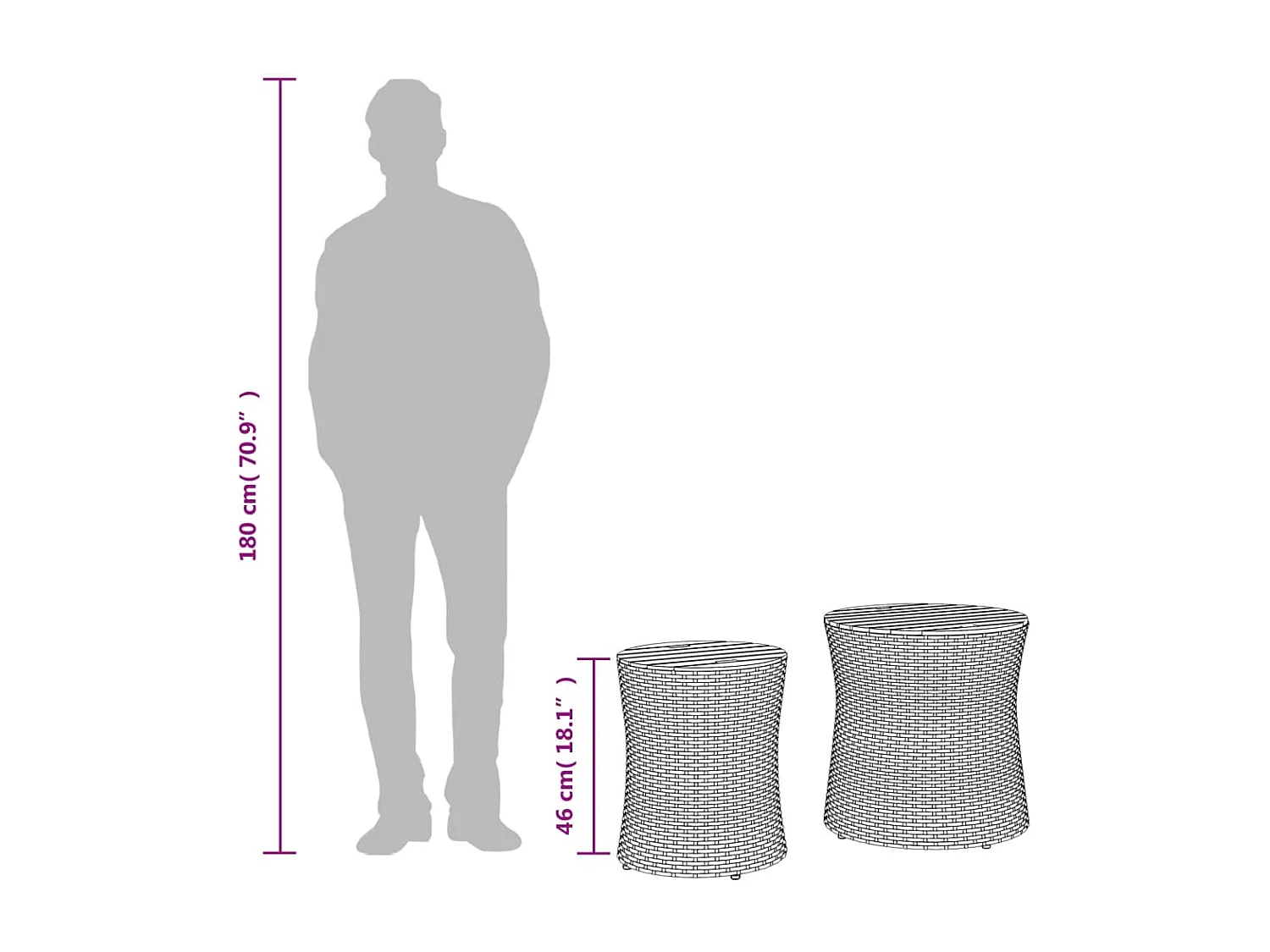 Garten-Beistelltische 2 Stk. mit Holzplatte Grau Poly Rattan