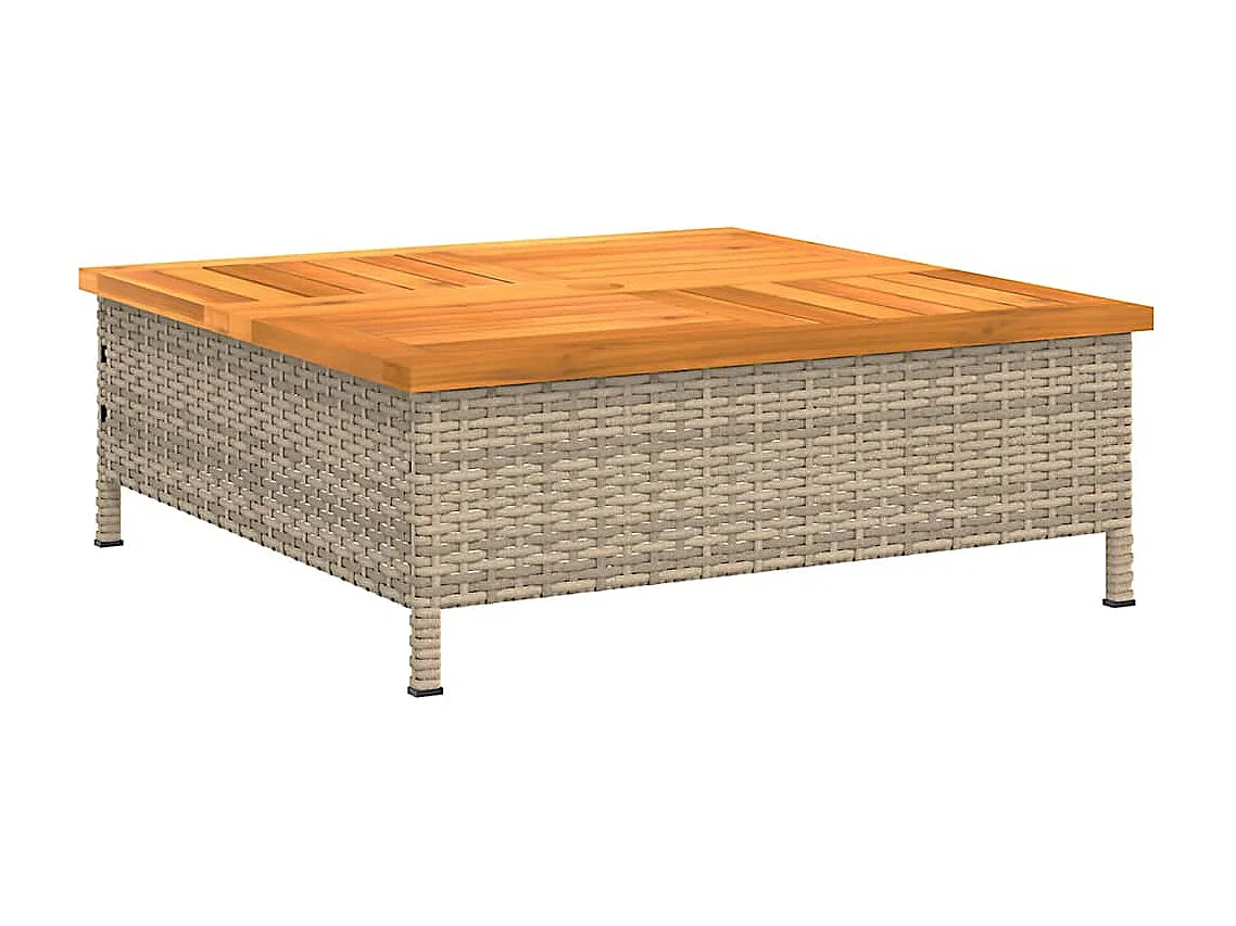 Table de jardin beige 70x70x25 cm résine tressée et bois acacia