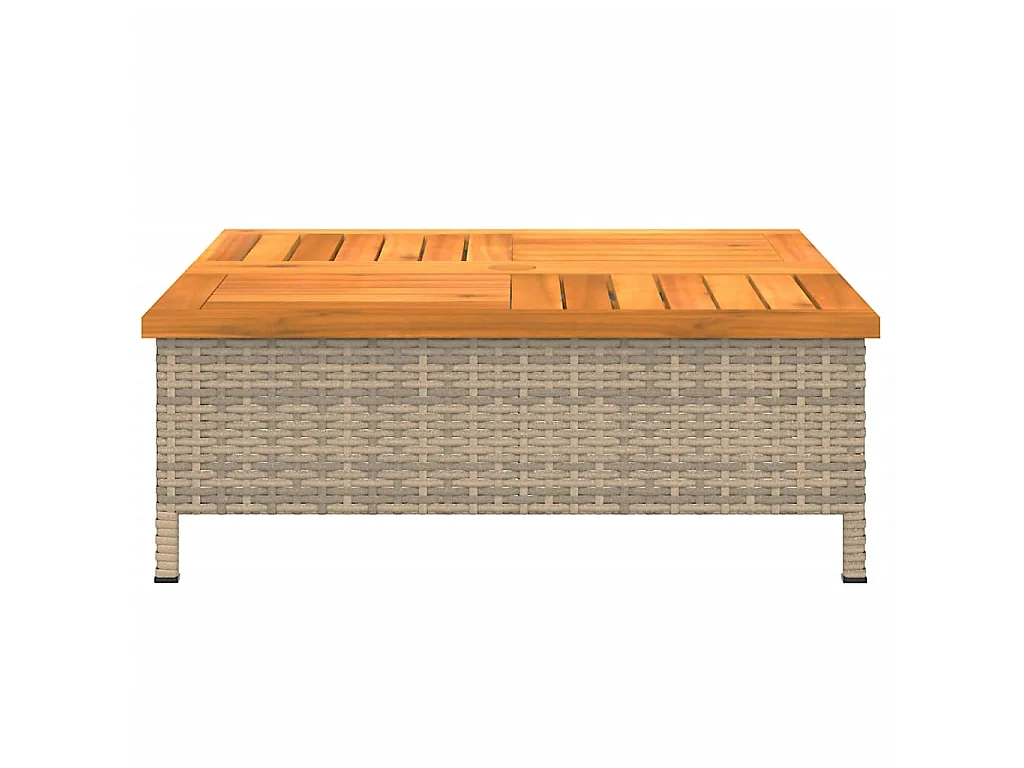 Gartentisch Beige 70x70x25 cm Rattan und Akazienholz