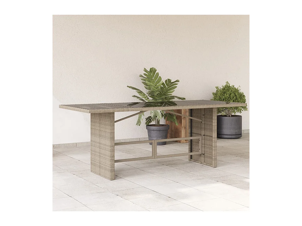 Table de jardin dessus en verre gris clair 190x80x74 cm