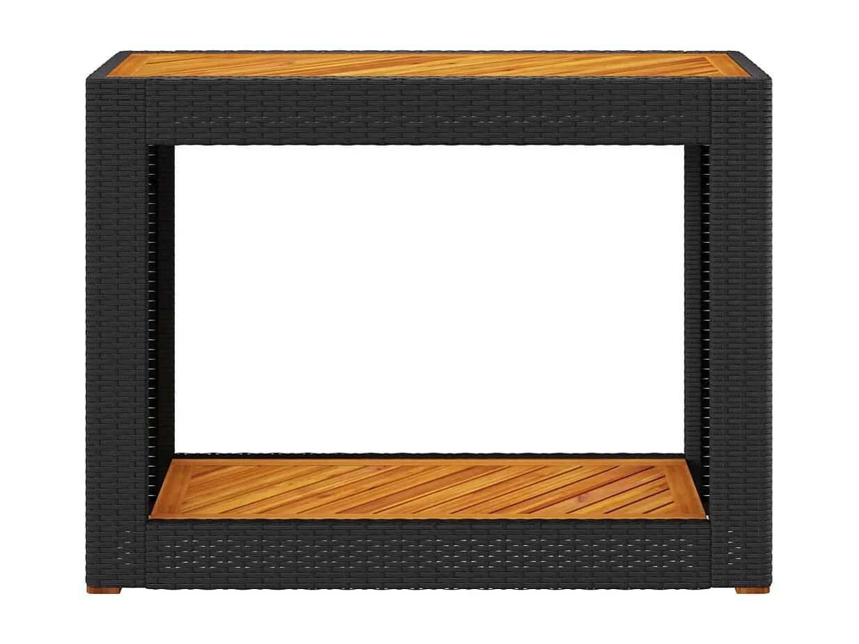 Garten-Beistelltisch mit Holzplatte Schwarz Poly Rattan