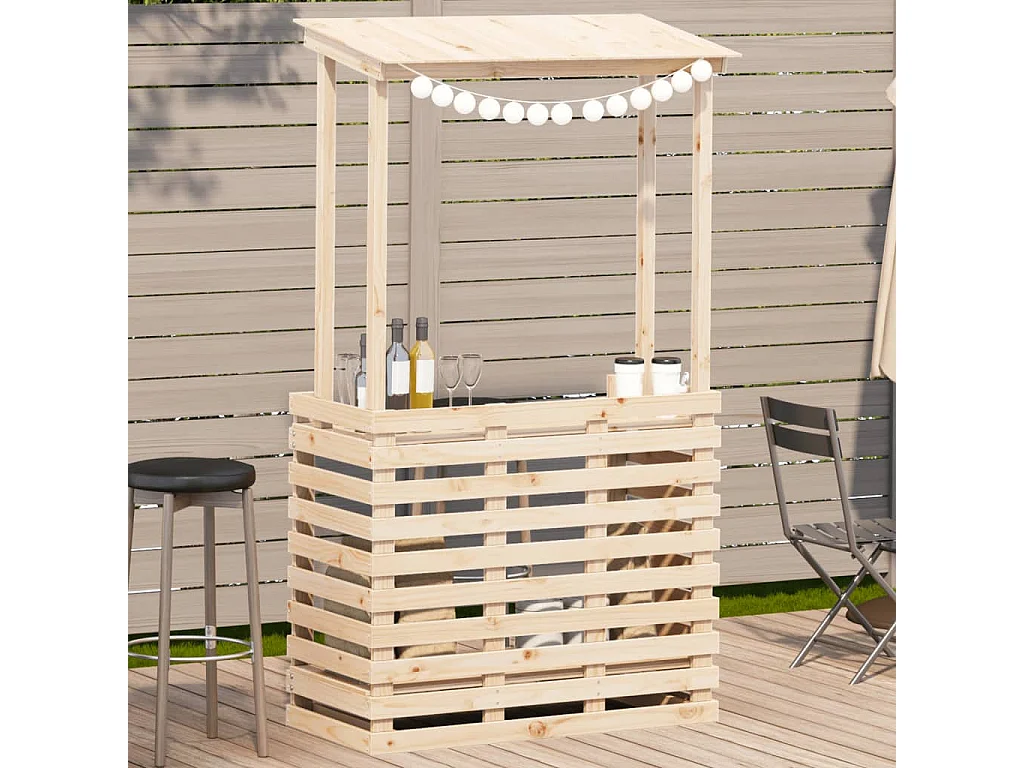 Mesa de bar de jardín con techo madera maciza 112,5x57x195,5 cm