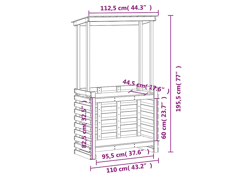 Mesa de bar exterior c/ telhado 112,5x57x195,5cm madeira maciça