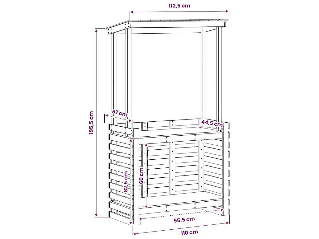 Mesa de bar exterior c/ telhado 112,5x57x195,5cm madeira maciça