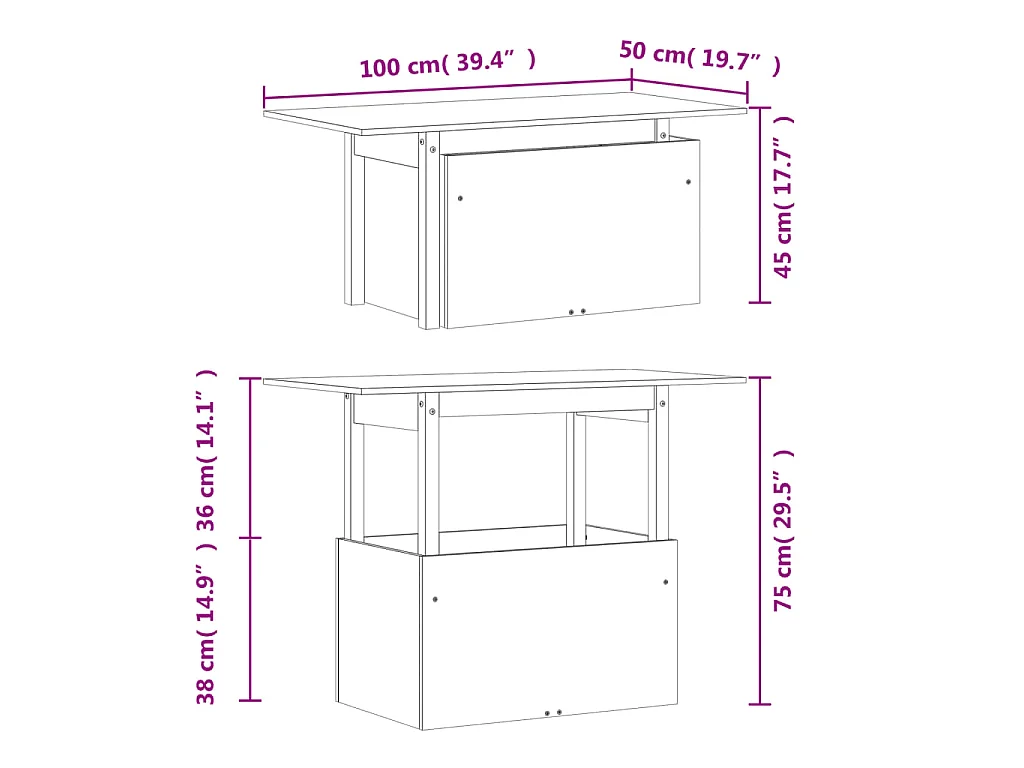 Table de jardin 100x50x75 cm bois massif de pin