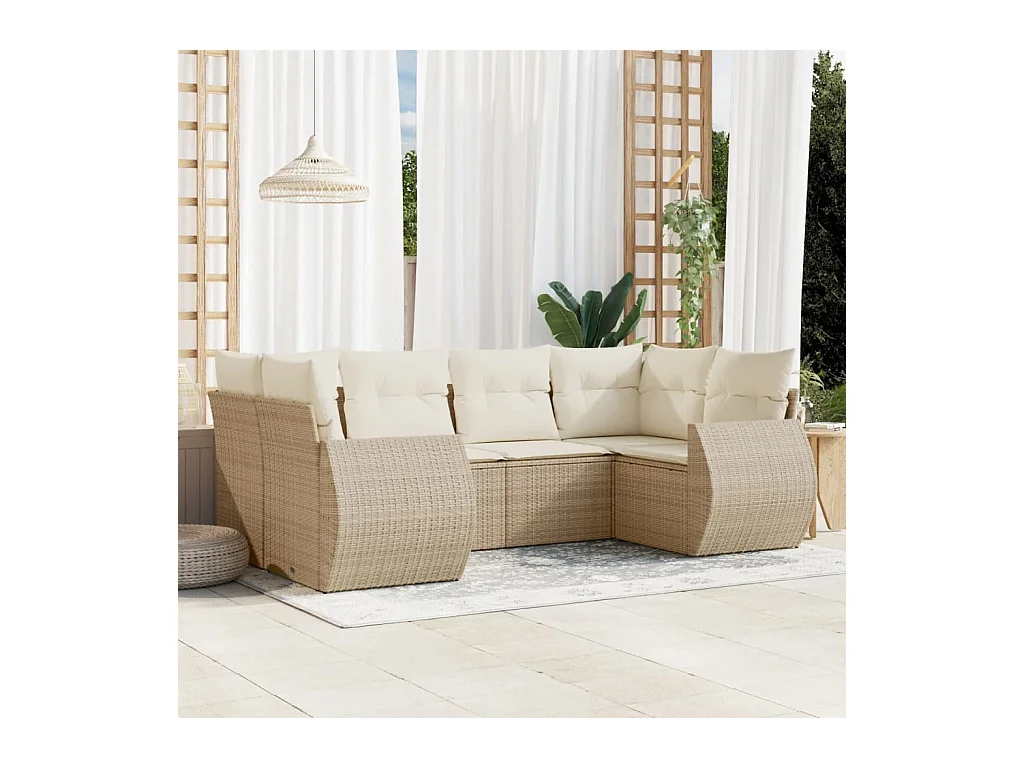 6-delige Loungeset met kussens poly rattan beige