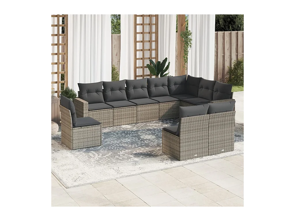 Set Divano da Giardino 10 pz con Cuscini Grigio in Polyrattan