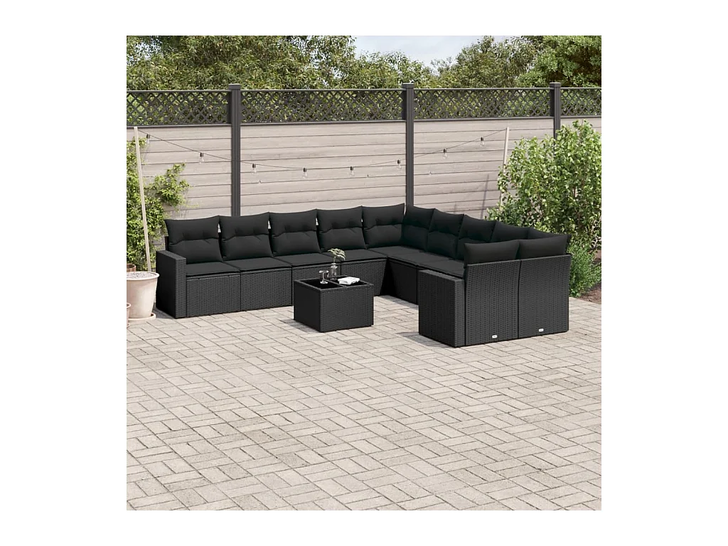 Set Divani da Giardino 11 pz con Cuscini in Polyrattan Nero