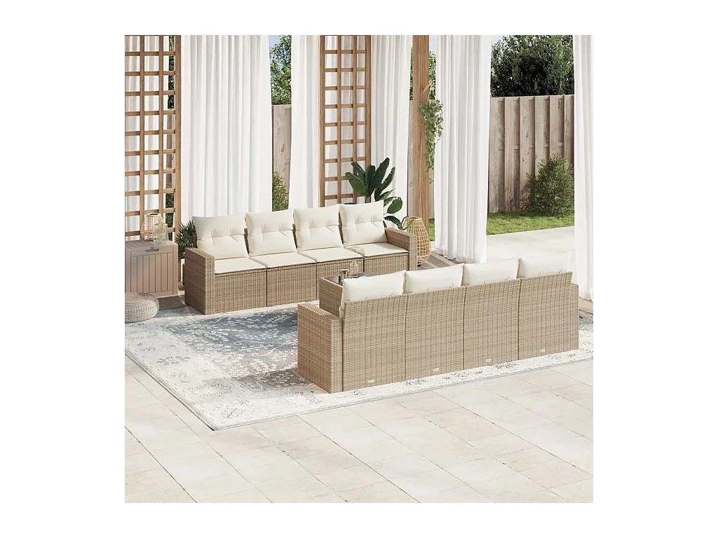 Salon de jardin avec coussins 9 pcs beige résine tressée