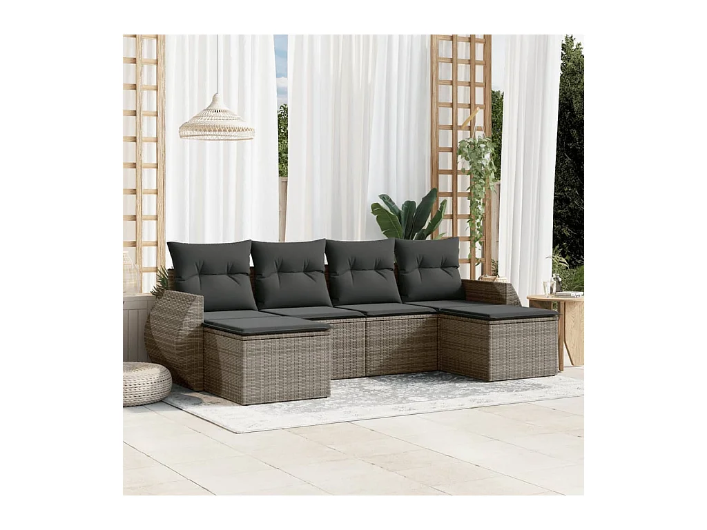 Set Divano da Giardino 6 pz con Cuscini Grigio in Polyrattan