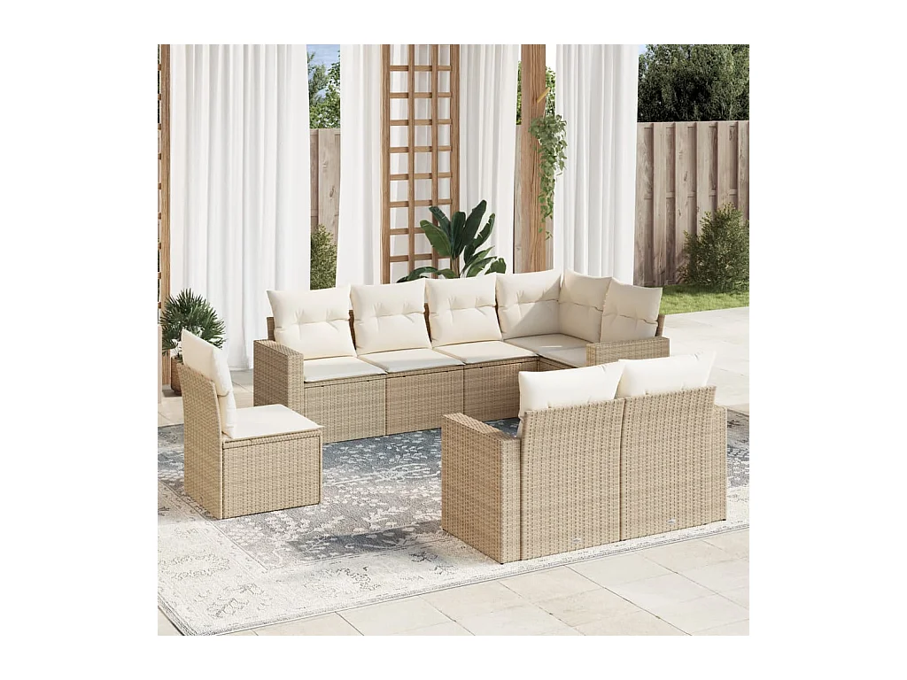 Salon de jardin avec coussins 8 pcs beige résine tressée