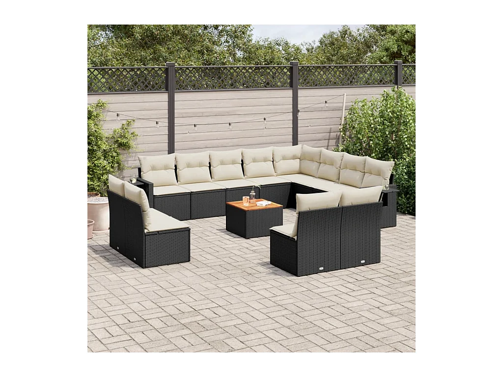 13-tlg. Garten-Sofagarnitur mit Kissen Schwarz Poly Rattan