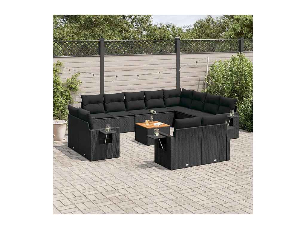 13-tlg. Garten-Sofagarnitur mit Kissen Schwarz Poly Rattan
