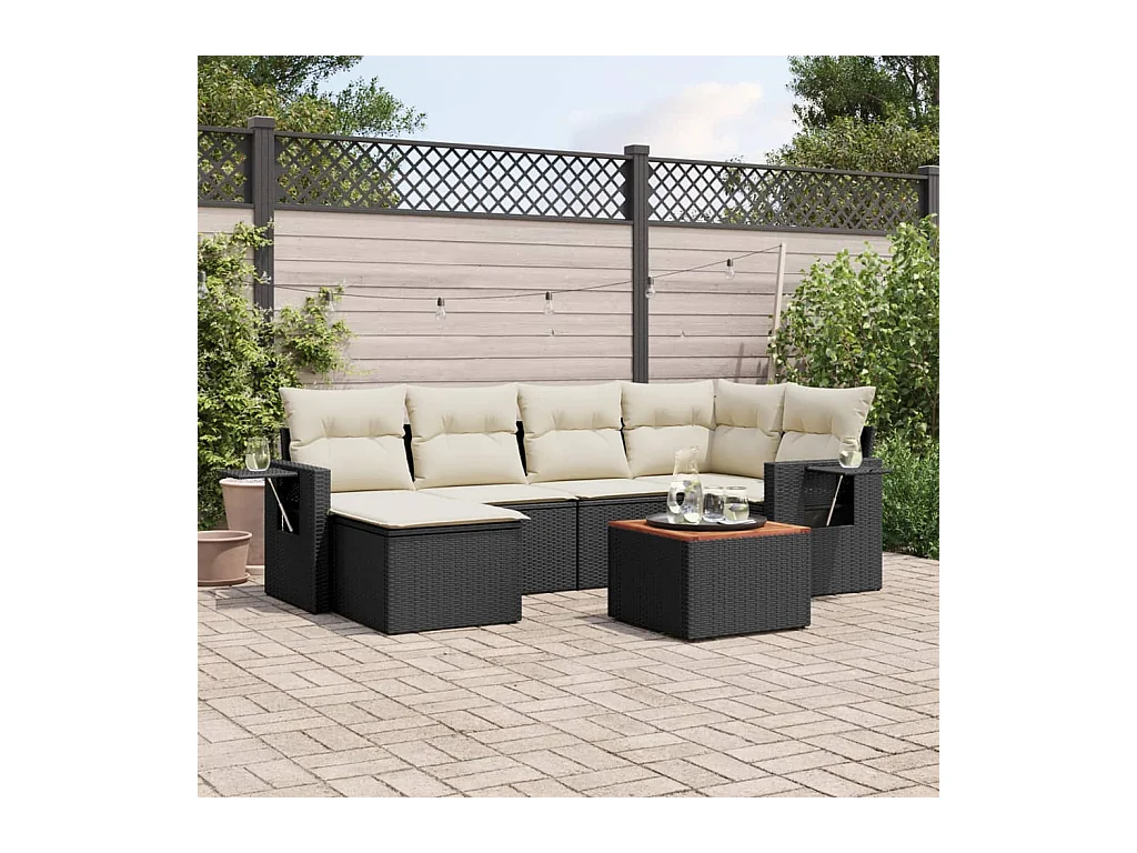 Set Divani da Giardino con Cuscini 7pz Nero Polyrattan