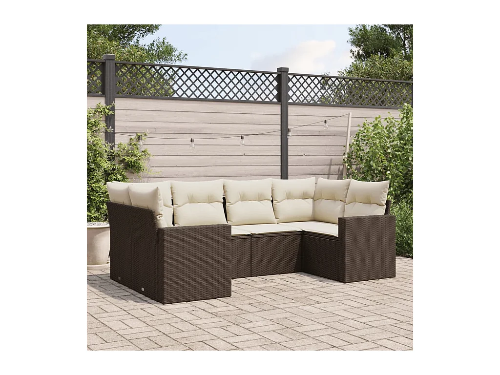 6-delige Loungeset met kussens poly rattan bruin