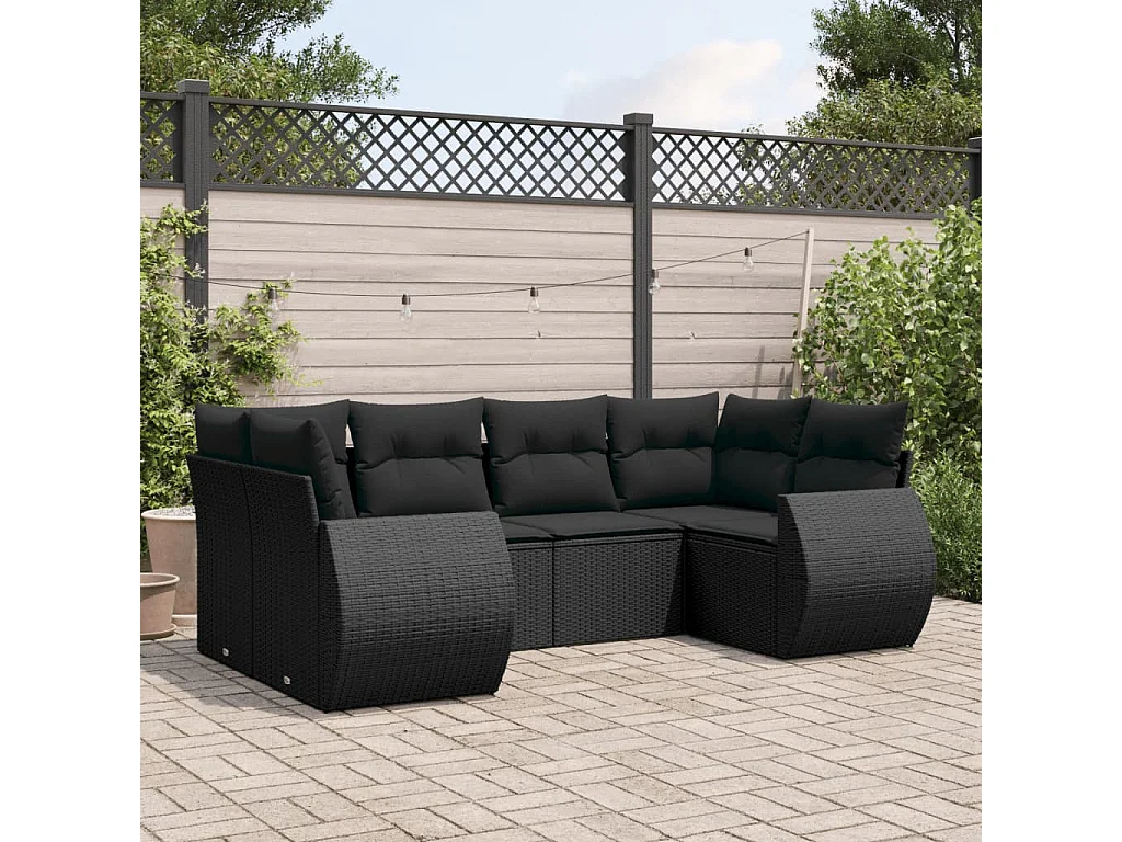 Salon de jardin 6 pcs avec coussins noir résine tressée