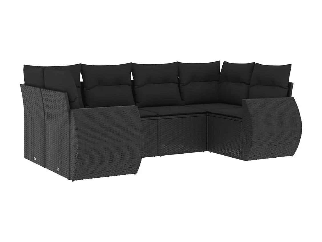 Salon de jardin 6 pcs avec coussins noir résine tressée