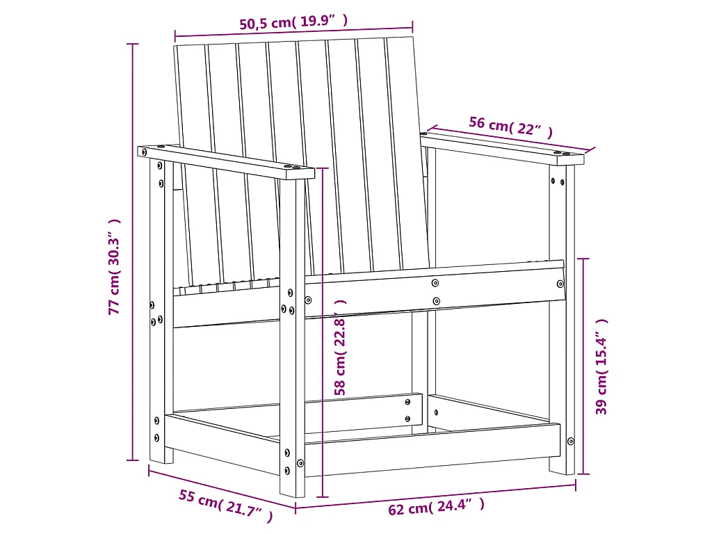 Chaise de jardin blanc 62x56x77 cm bois de pin massif