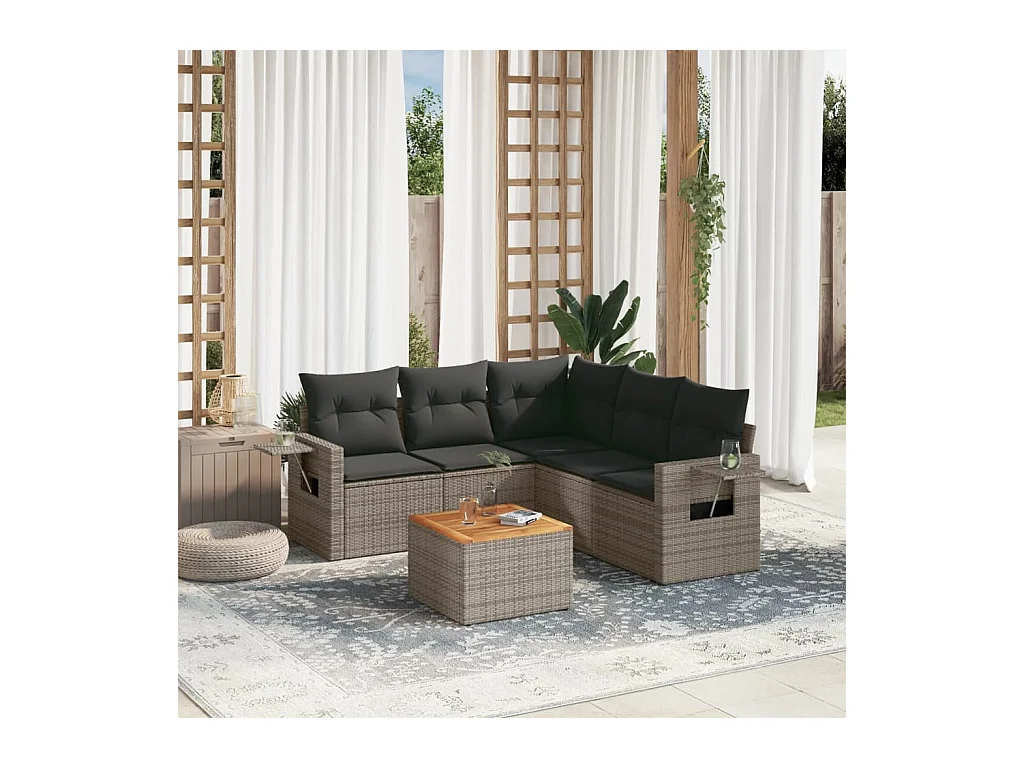 Set Divano da Giardino 6 pz con Cuscini Grigio in Polyrattan