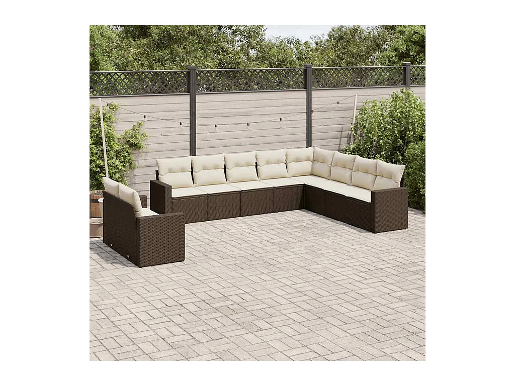 10-tlg. Garten-Sofagarnitur mit Kissen Braun Poly Rattan