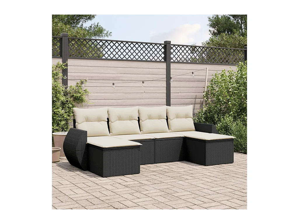 Set Divano da Giardino 6 pz con Cuscini Nero in Polyrattan