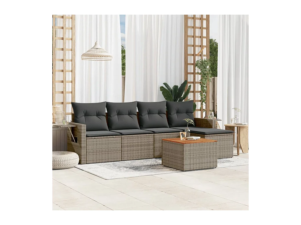 Set Divano da Giardino 6 pz con Cuscini Grigio in Polyrattan