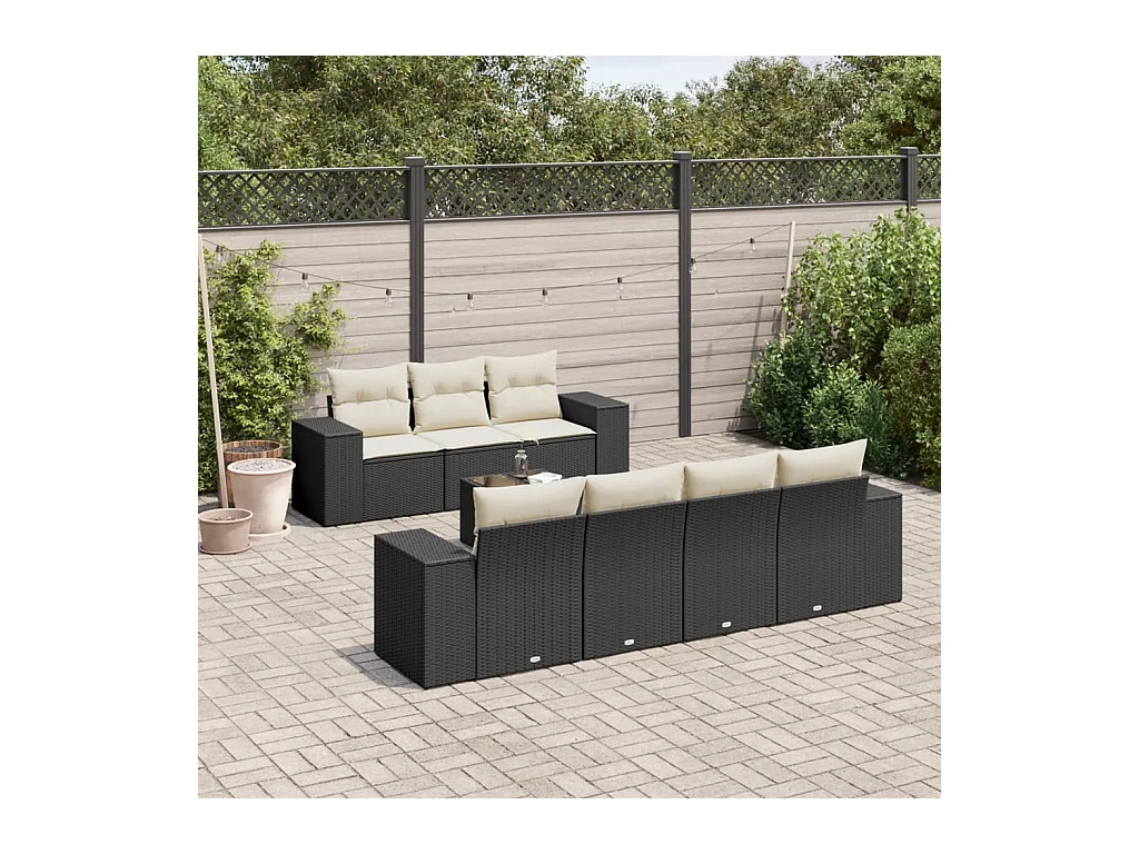 8-tlg. Garten-Sofagarnitur mit Kissen Schwarz Poly Rattan