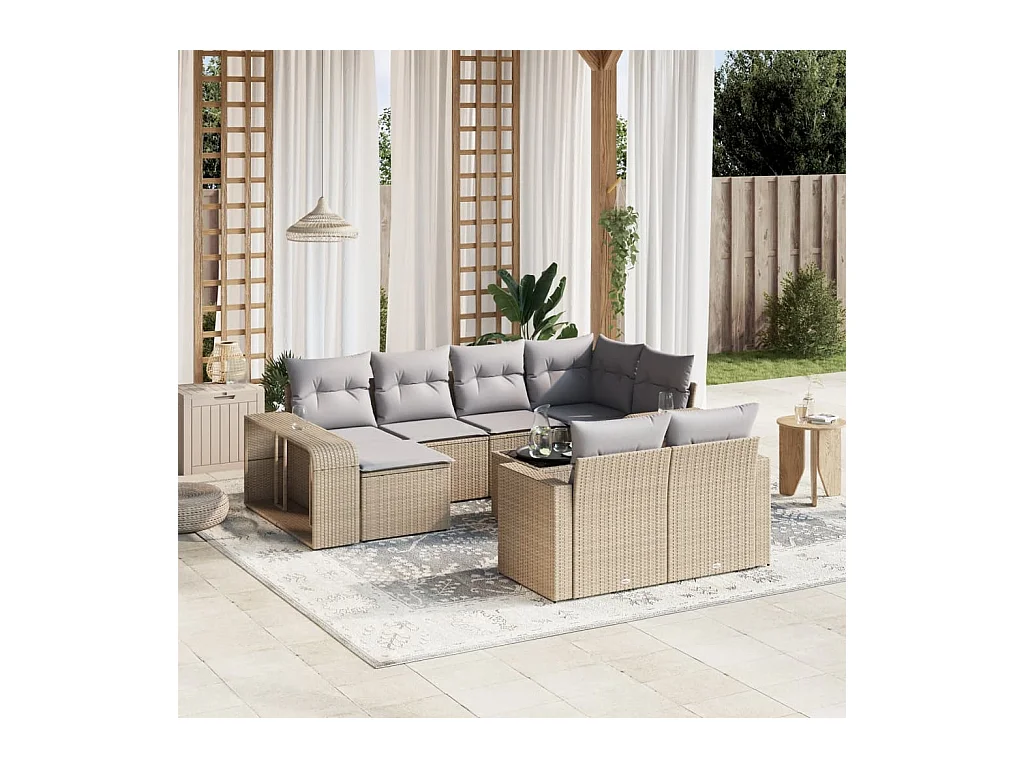 11-delige Tuinset met kussens poly rattan beige